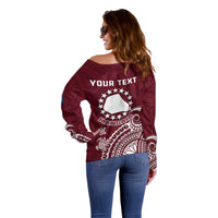 Personalised Mangaia Cook Islands Off Shoulder Sweater Polynesian Sea Turtle - Wonder Print Shop