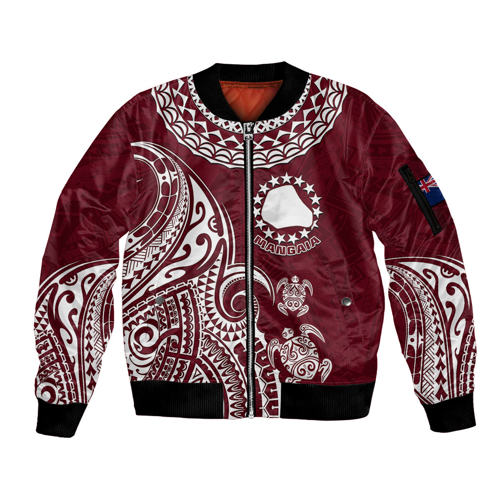 Personalised Mangaia Cook Islands Sleeve Zip Bomber Jacket Polynesian Sea Turtle - Wonder Print Shop