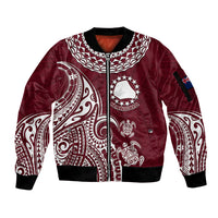 Personalised Mangaia Cook Islands Sleeve Zip Bomber Jacket Polynesian Sea Turtle - Wonder Print Shop