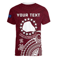 Personalised Mangaia Cook Islands Women V Neck T Shirt Polynesian Sea Turtle - Wonder Print Shop