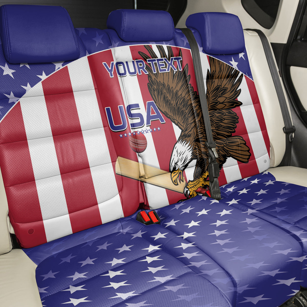 Custom USA 2024 Cricket Back Car Seat Cover Go Champions Eagles - Wonder Print Shop