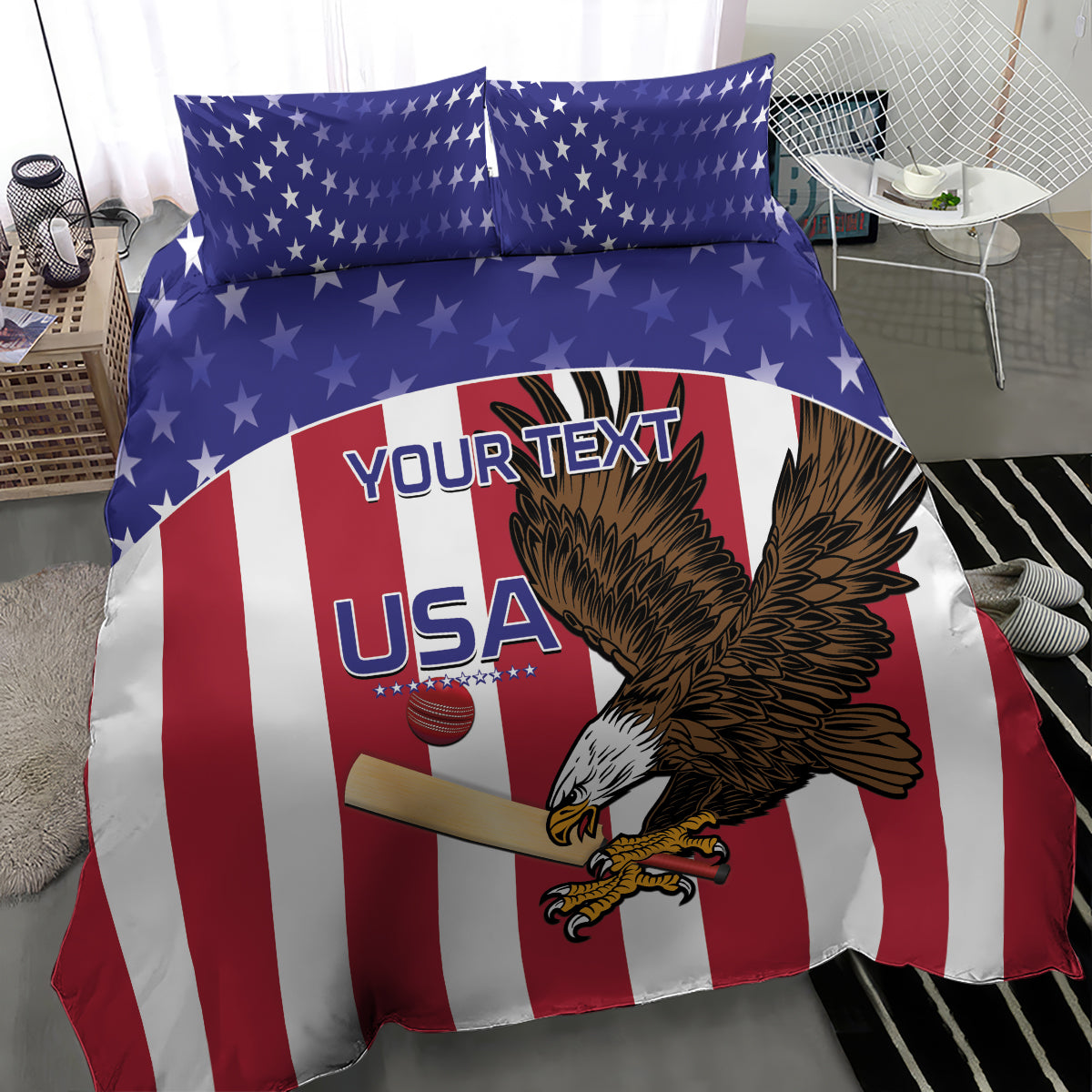 Custom USA 2024 Cricket Bedding Set Go Champions Eagles - Wonder Print Shop