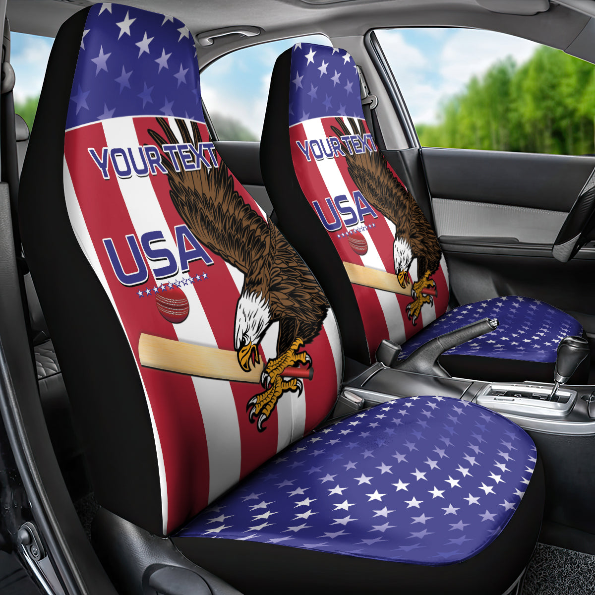 Custom USA 2024 Cricket Car Seat Cover Go Champions Eagles - Wonder Print Shop