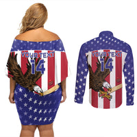 Custom USA 2024 Cricket Couples Matching Off Shoulder Short Dress and Long Sleeve Button Shirt Go Champions Eagles - Wonder Print Shop
