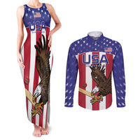 Custom USA 2024 Cricket Couples Matching Tank Maxi Dress and Long Sleeve Button Shirt Go Champions Eagles - Wonder Print Shop