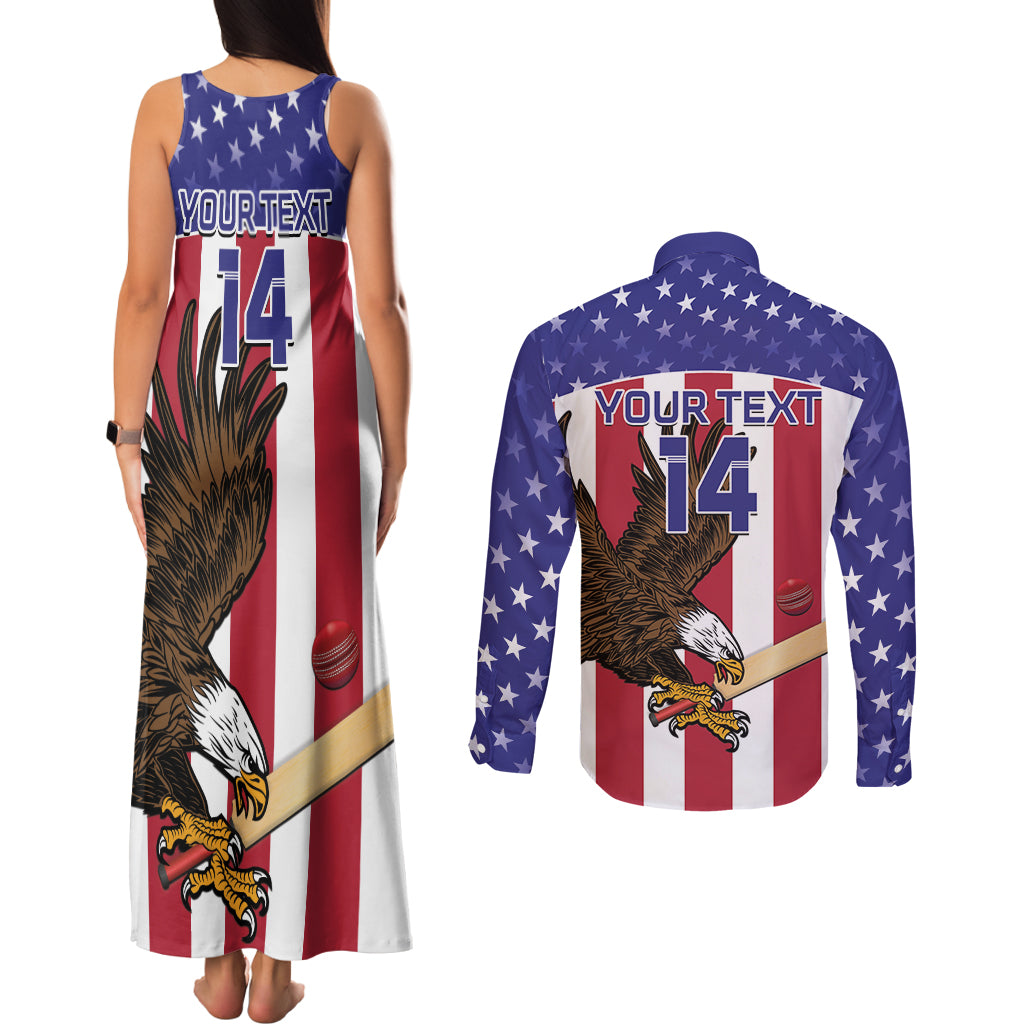 Custom USA 2024 Cricket Couples Matching Tank Maxi Dress and Long Sleeve Button Shirt Go Champions Eagles - Wonder Print Shop