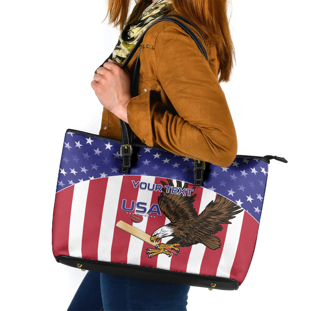 Custom USA 2024 Cricket Leather Tote Bag Go Champions Eagles - Wonder Print Shop