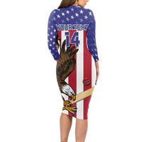 Custom USA 2024 Cricket Long Sleeve Bodycon Dress Go Champions Eagles - Wonder Print Shop