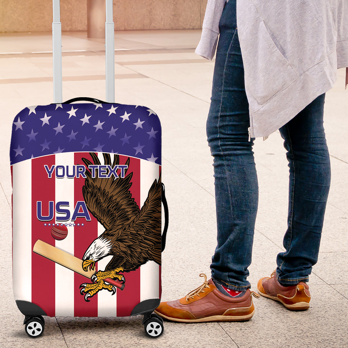 Custom USA 2024 Cricket Luggage Cover Go Champions Eagles - Wonder Print Shop