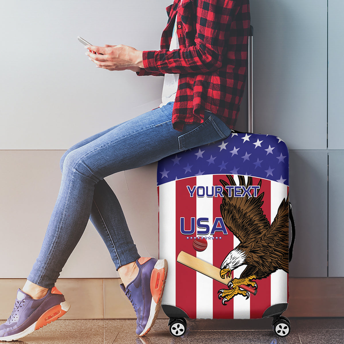 Custom USA 2024 Cricket Luggage Cover Go Champions Eagles - Wonder Print Shop