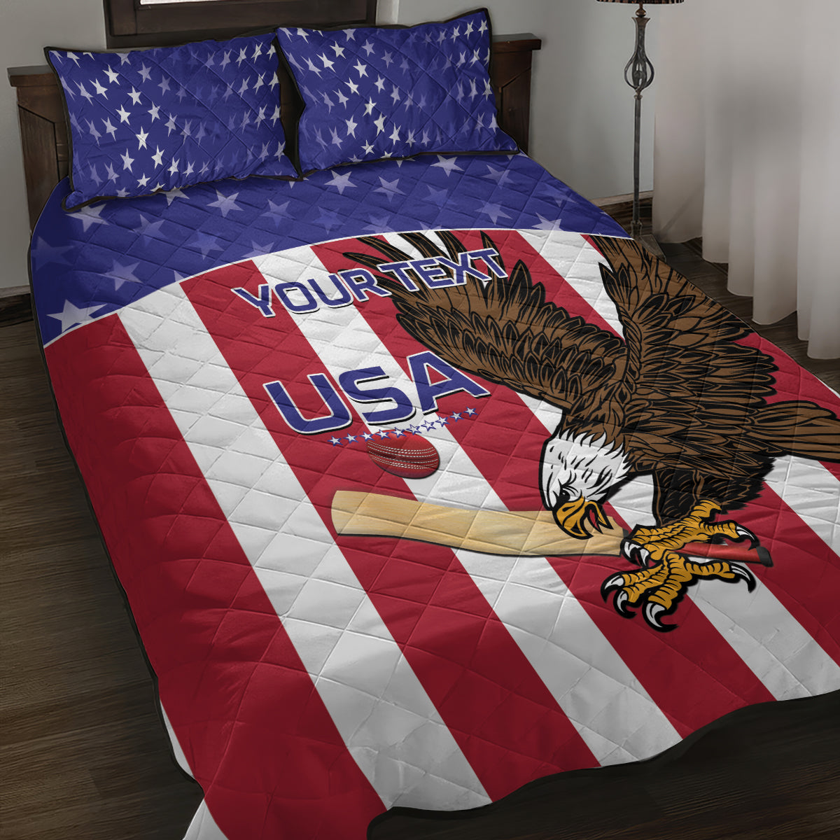 Custom USA 2024 Cricket Quilt Bed Set Go Champions Eagles