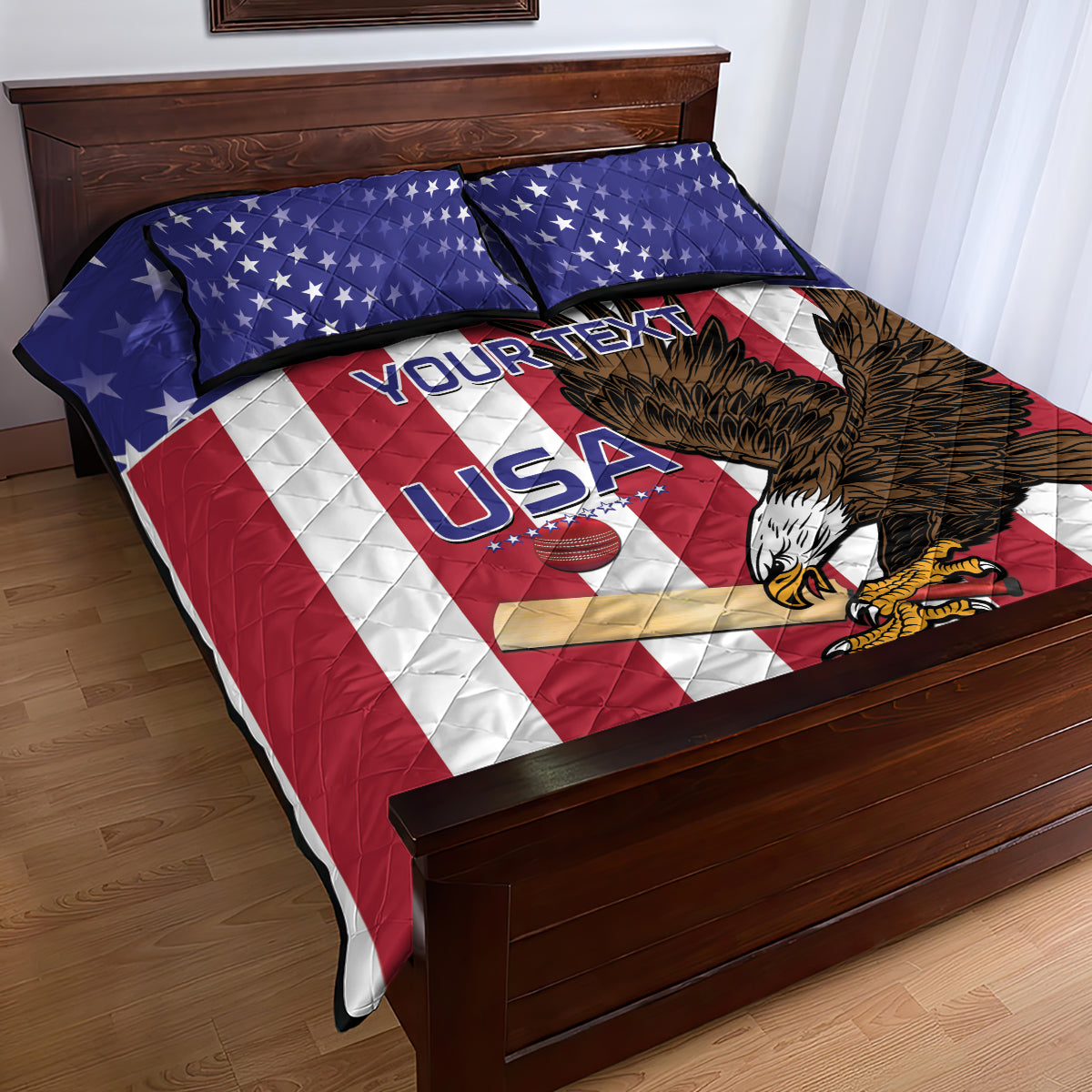 Custom USA 2024 Cricket Quilt Bed Set Go Champions Eagles - Wonder Print Shop