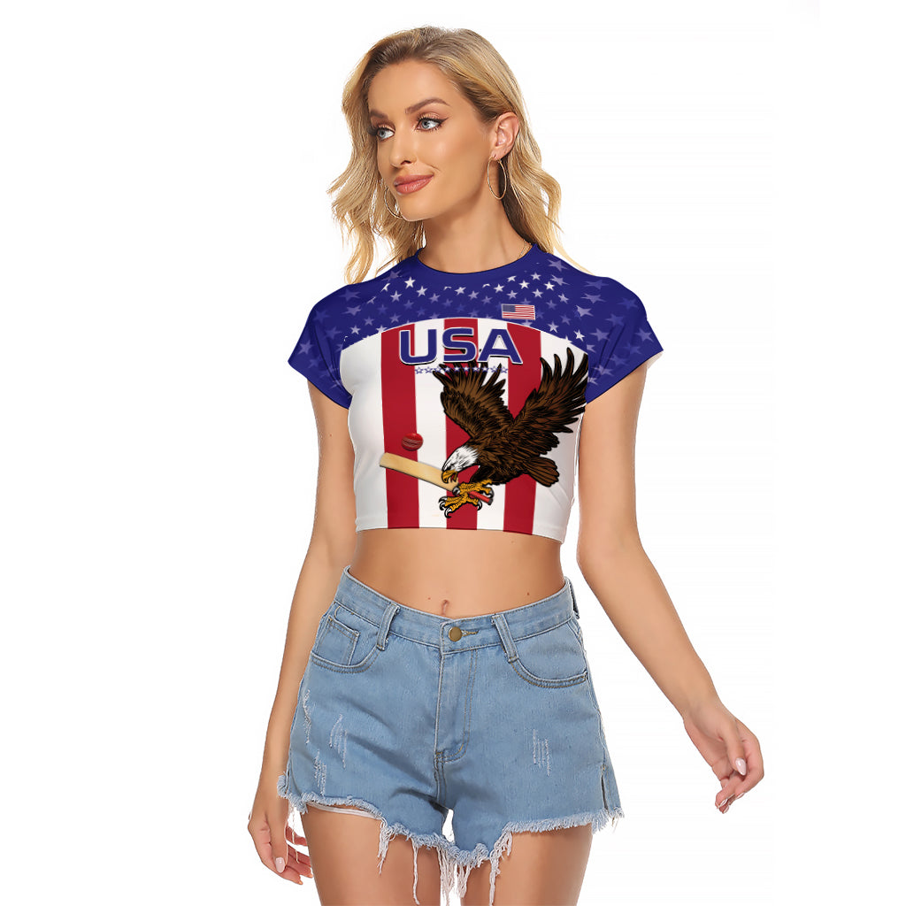 Custom USA 2024 Cricket Raglan Cropped T Shirt Go Champions Eagles - Wonder Print Shop
