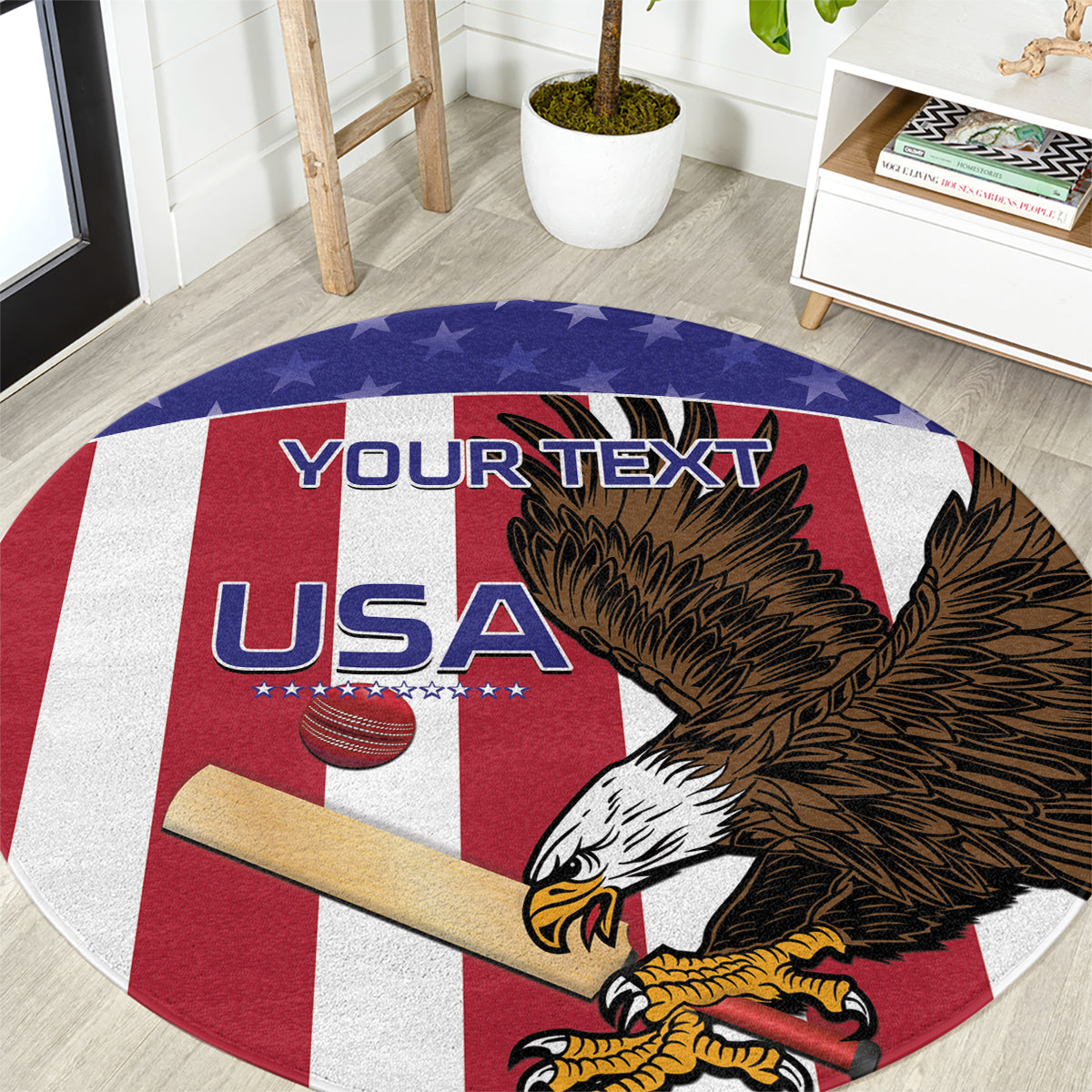 Custom USA 2024 Cricket Round Carpet Go Champions Eagles