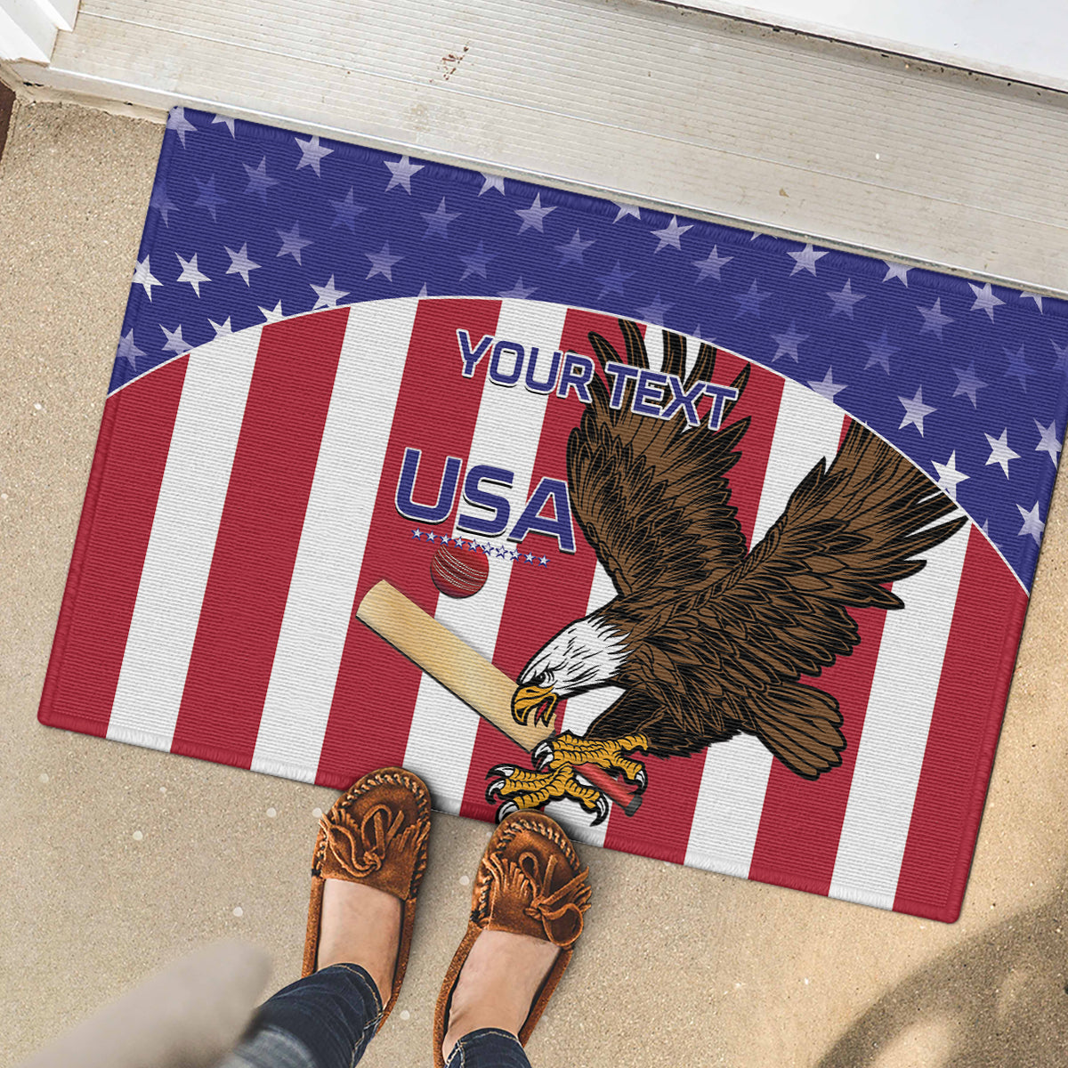 Custom USA 2024 Cricket Rubber Doormat Go Champions Eagles - Wonder Print Shop