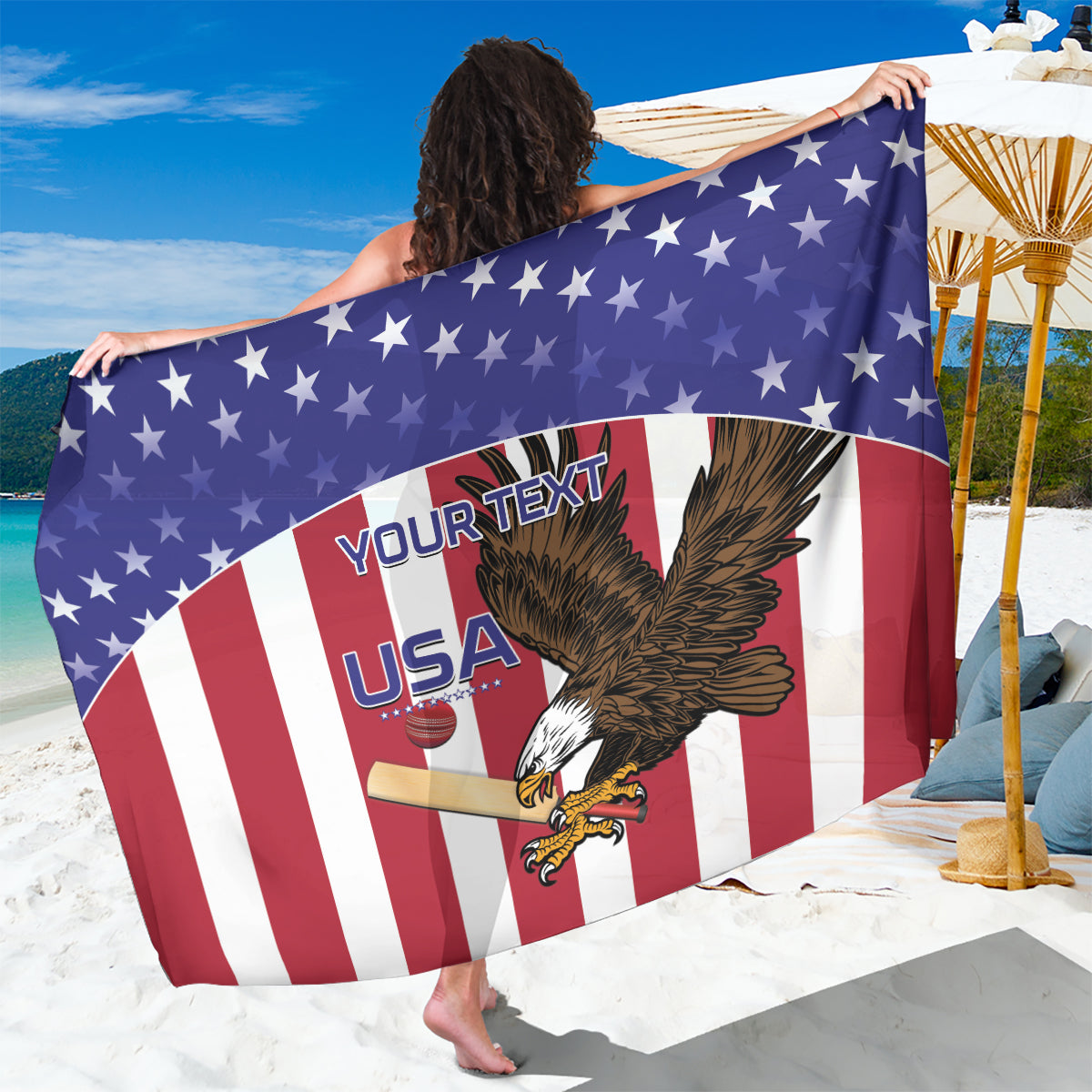 Custom USA 2024 Cricket Sarong Go Champions Eagles - Wonder Print Shop