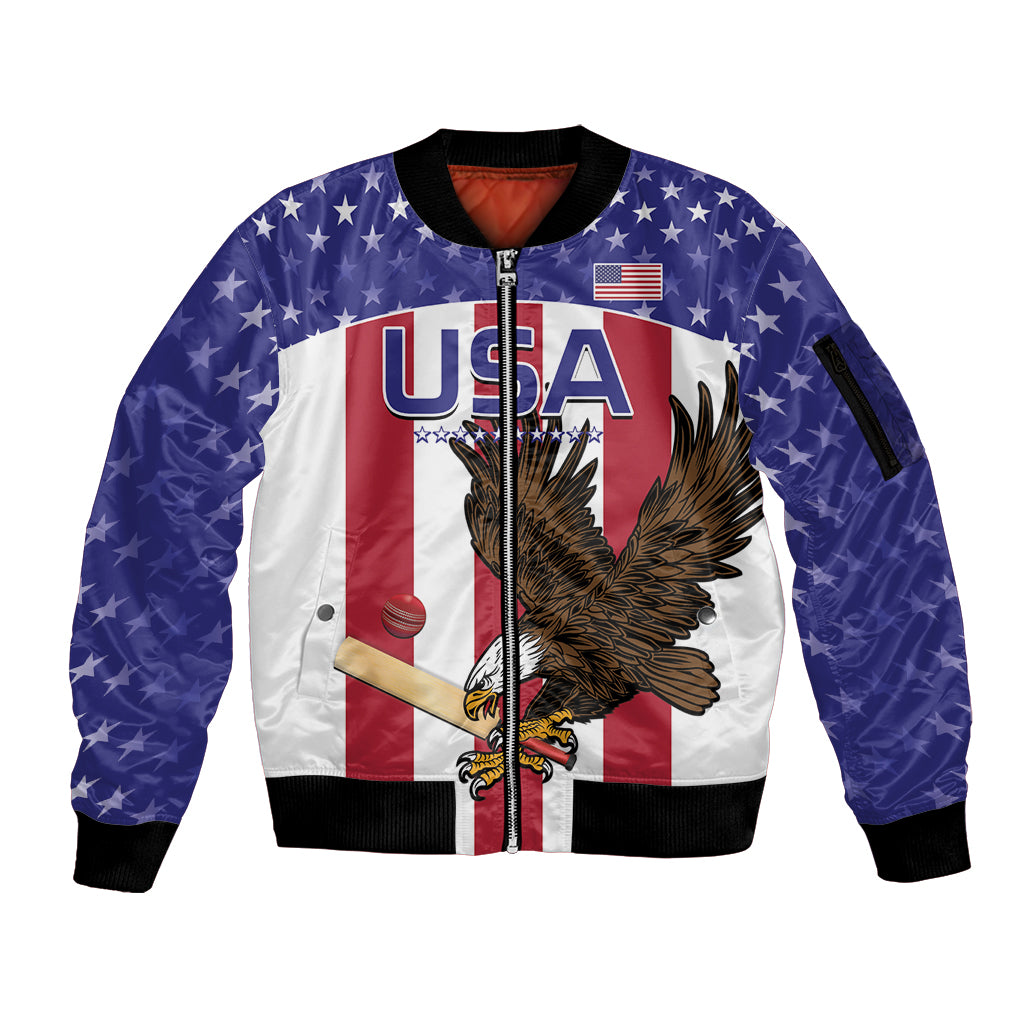 Custom USA 2024 Cricket Sleeve Zip Bomber Jacket Go Champions Eagles - Wonder Print Shop