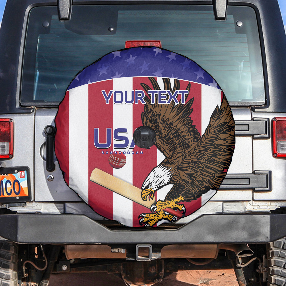 Custom USA 2024 Cricket Spare Tire Cover Go Champions Eagles - Wonder Print Shop
