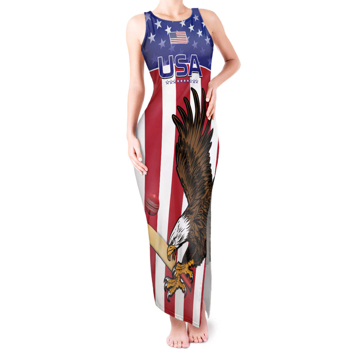 Custom USA 2024 Cricket Tank Maxi Dress Go Champions Eagles - Wonder Print Shop
