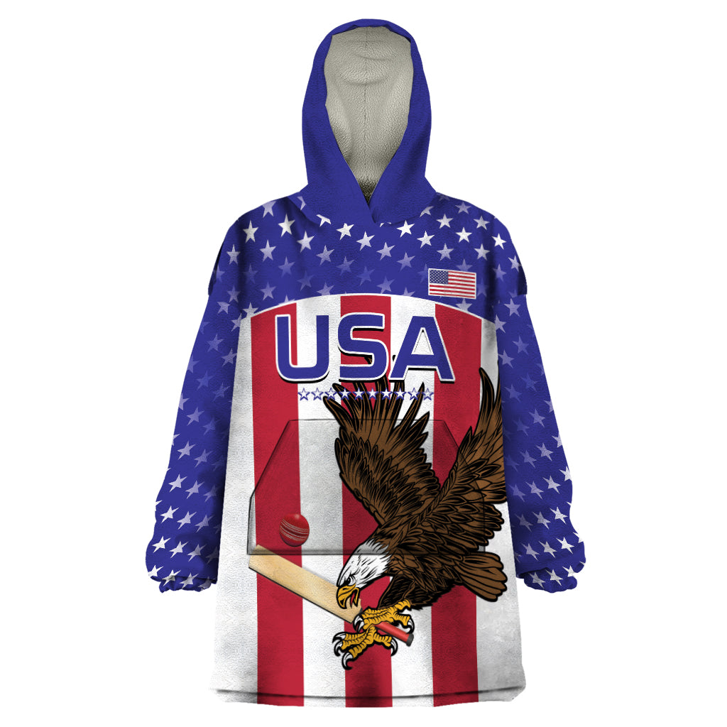 Custom USA 2024 Cricket Wearable Blanket Hoodie Go Champions Eagles