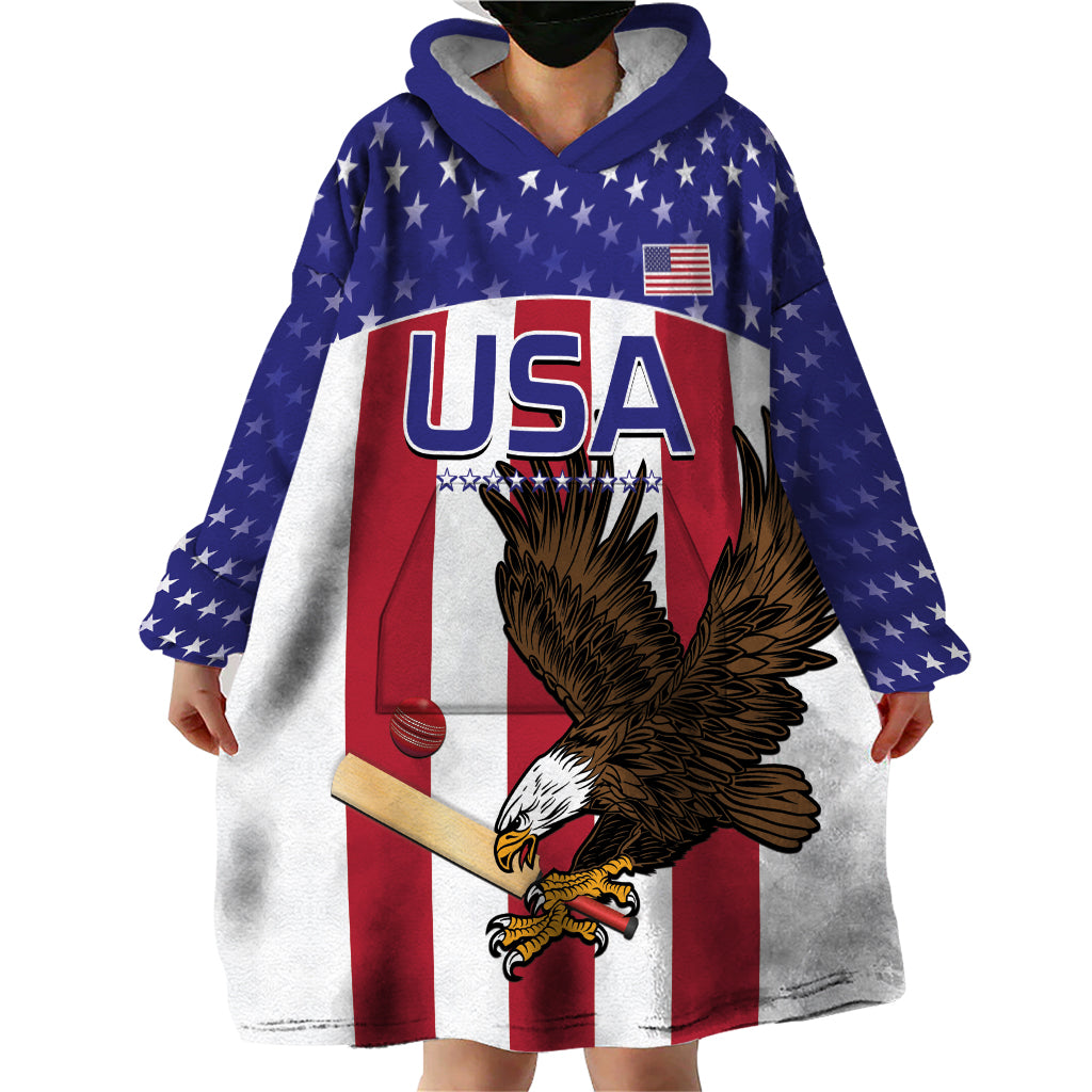 Custom USA 2024 Cricket Wearable Blanket Hoodie Go Champions Eagles - Wonder Print Shop