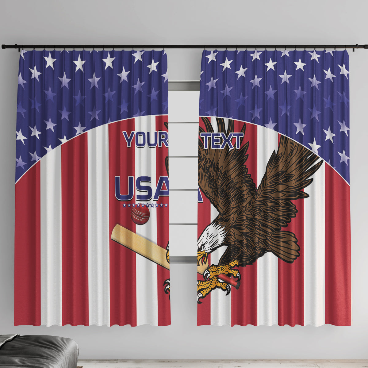 Custom USA 2024 Cricket Window Curtain Go Champions Eagles - Wonder Print Shop