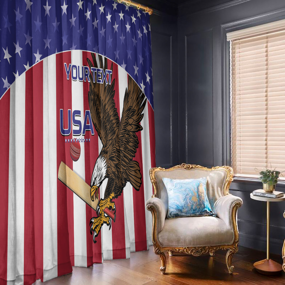 Custom USA 2024 Cricket Window Curtain Go Champions Eagles - Wonder Print Shop