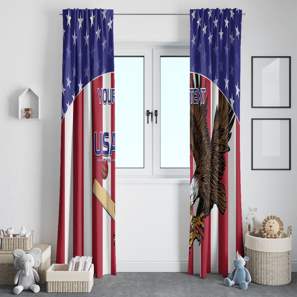 Custom USA 2024 Cricket Window Curtain Go Champions Eagles - Wonder Print Shop