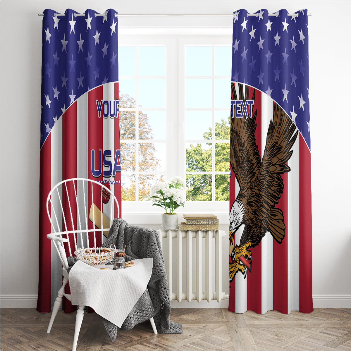 Custom USA 2024 Cricket Window Curtain Go Champions Eagles - Wonder Print Shop