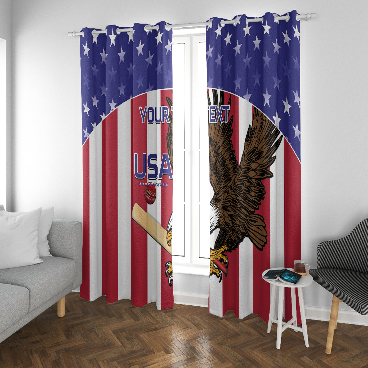 Custom USA 2024 Cricket Window Curtain Go Champions Eagles - Wonder Print Shop