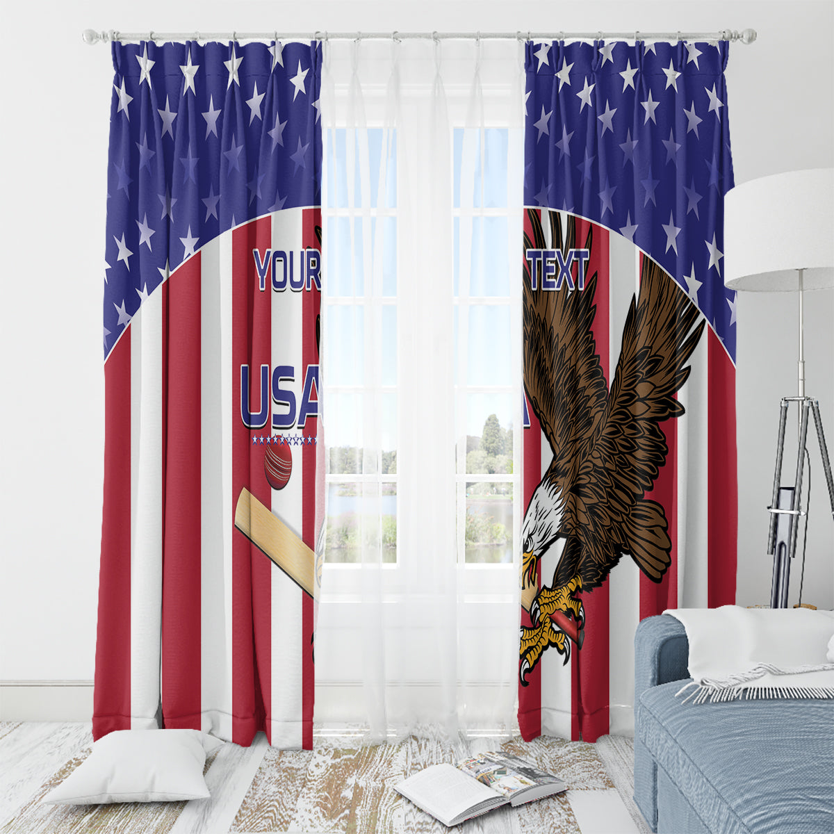 Custom USA 2024 Cricket Window Curtain Go Champions Eagles - Wonder Print Shop