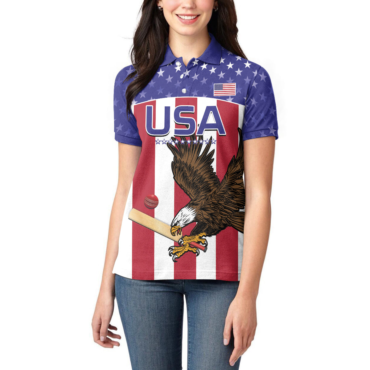 Custom USA 2024 Cricket Women Polo Shirt Go Champions Eagles - Wonder Print Shop