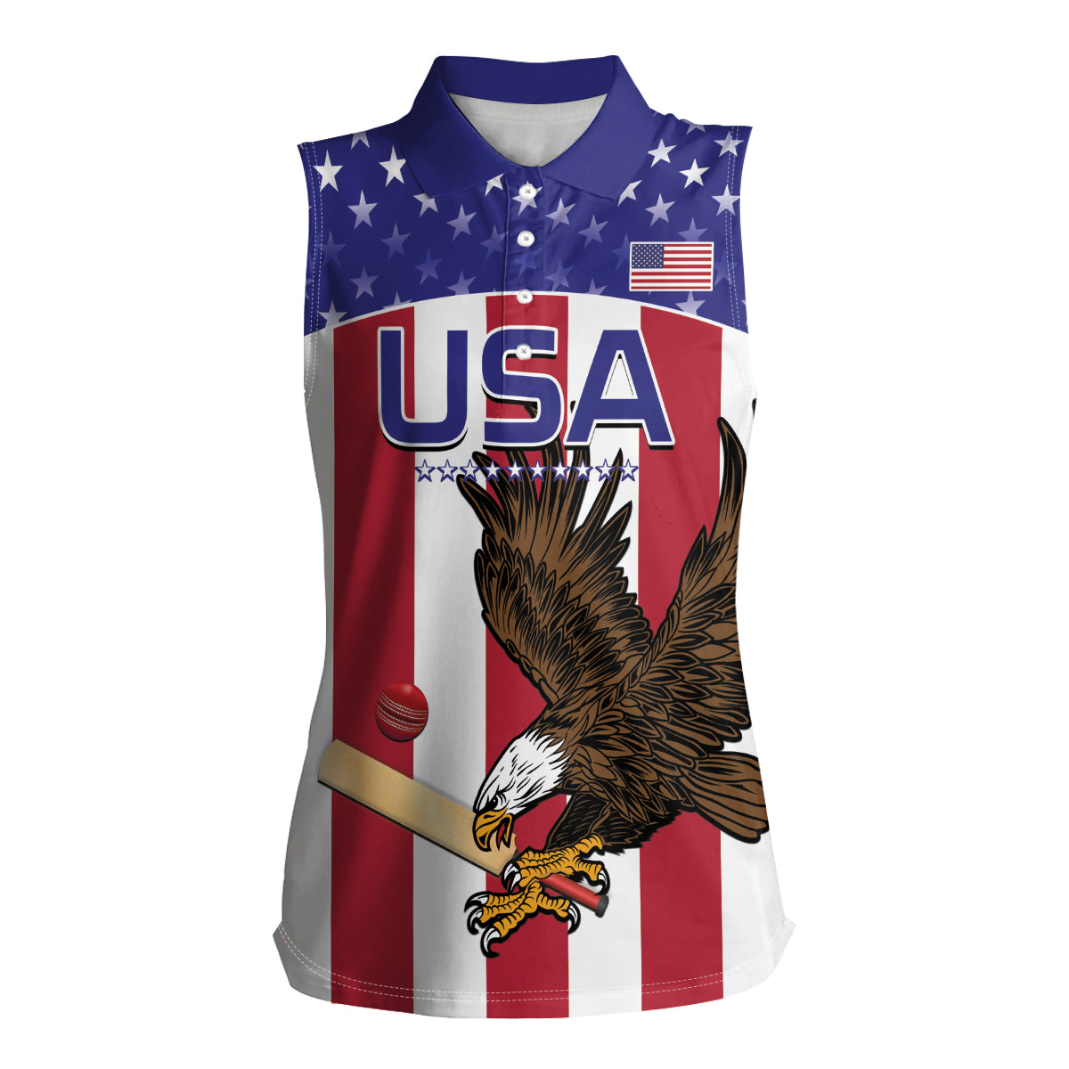 Custom USA 2024 Cricket Women Sleeveless Polo Shirt Go Champions Eagles - Wonder Print Shop