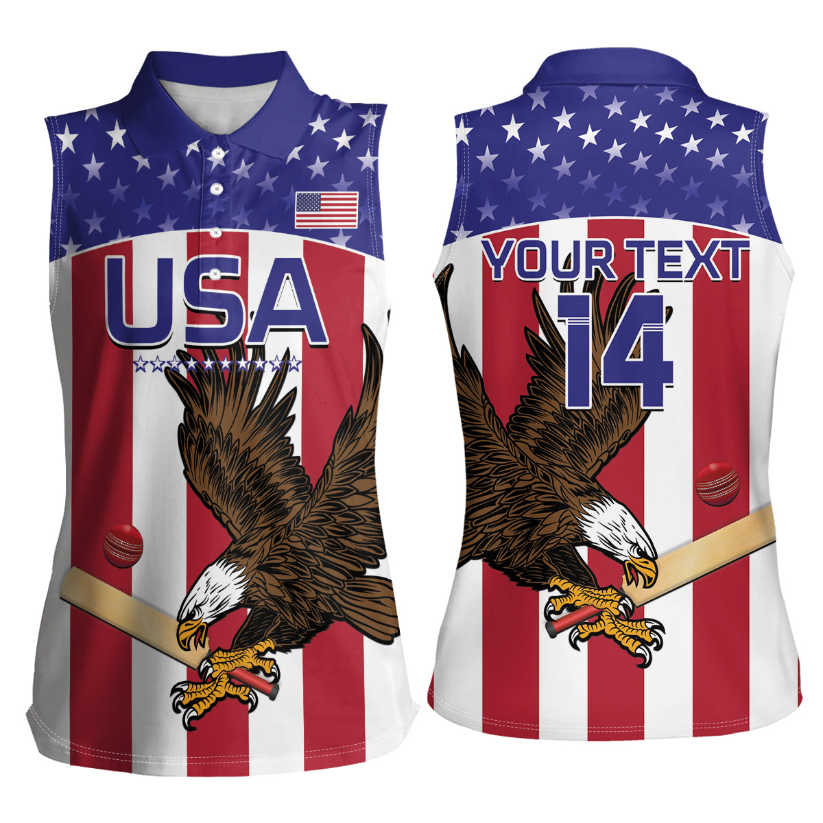 Custom USA 2024 Cricket Women Sleeveless Polo Shirt Go Champions Eagles - Wonder Print Shop