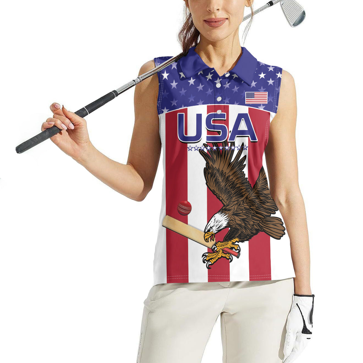 Custom USA 2024 Cricket Women Sleeveless Polo Shirt Go Champions Eagles - Wonder Print Shop