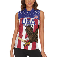 Custom USA 2024 Cricket Women Sleeveless Polo Shirt Go Champions Eagles - Wonder Print Shop