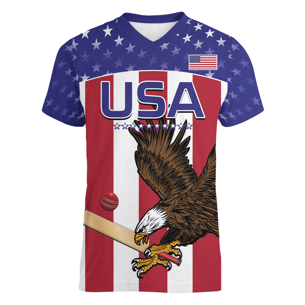 Custom USA 2024 Cricket Women V-Neck T-Shirt Go Champions Eagles - Wonder Print Shop