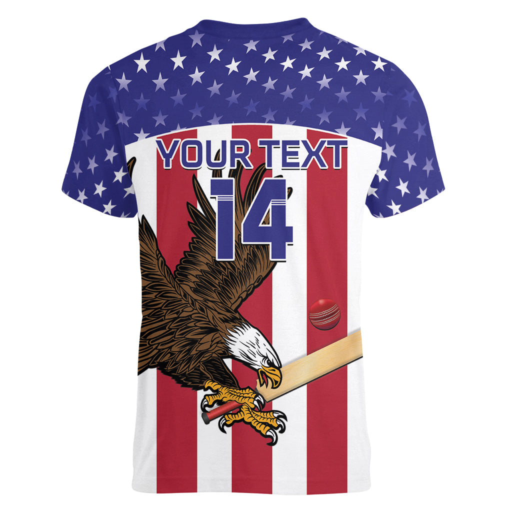 Custom USA 2024 Cricket Women V-Neck T-Shirt Go Champions Eagles - Wonder Print Shop
