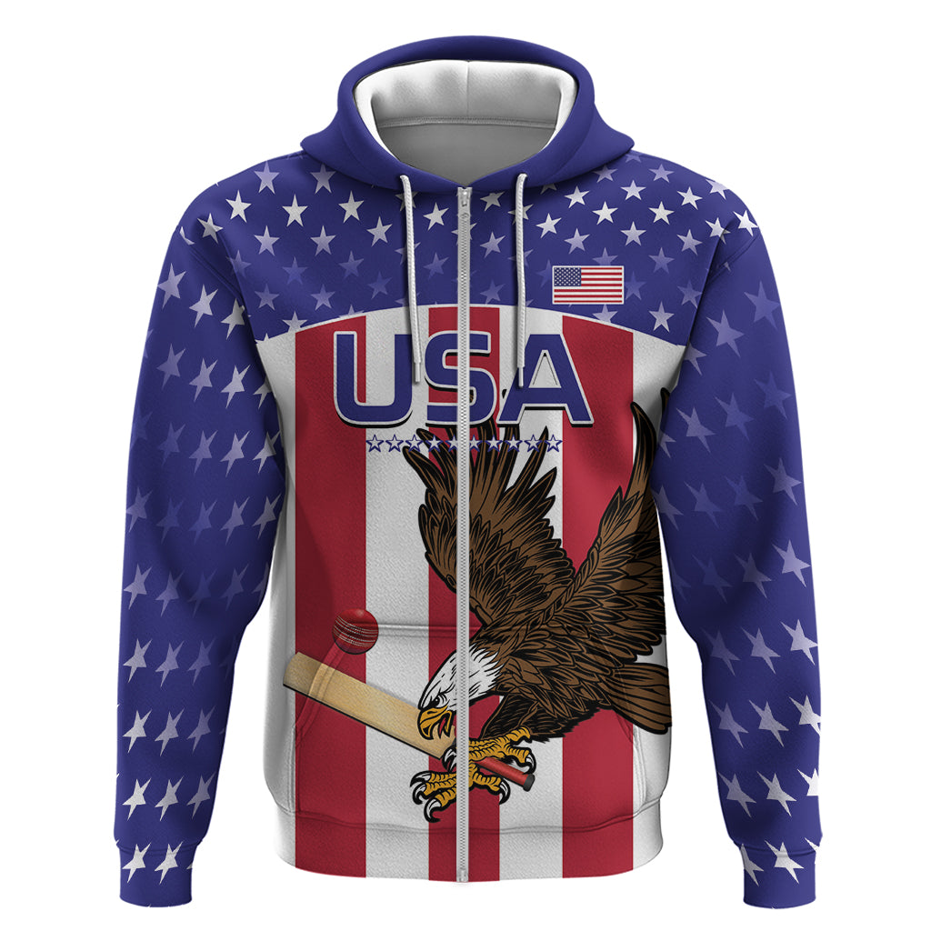 Custom USA 2024 Cricket Zip Hoodie Go Champions Eagles