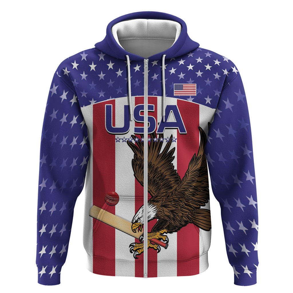 Custom USA 2024 Cricket Zip Hoodie Go Champions Eagles - Wonder Print Shop