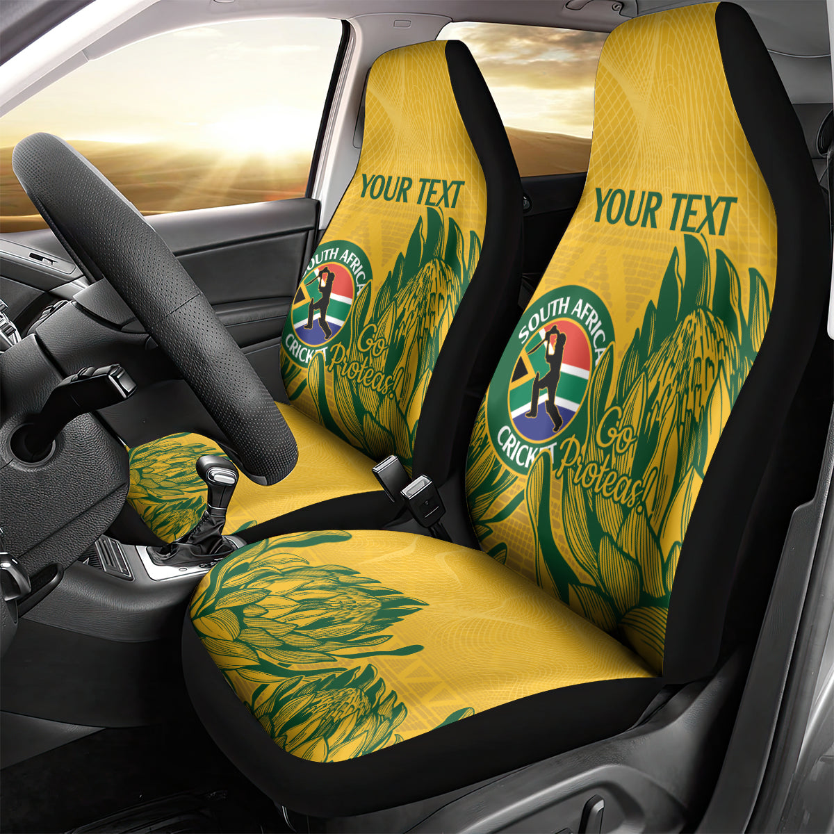 Custom South Africa Cricket Car Seat Cover 2024 African Pattern Go Proteas - Wonder Print Shop