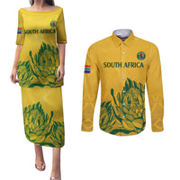 Custom South Africa Cricket Couples Matching Puletasi and Long Sleeve Button Shirt 2024 African Pattern Go Proteas - Wonder Print Shop