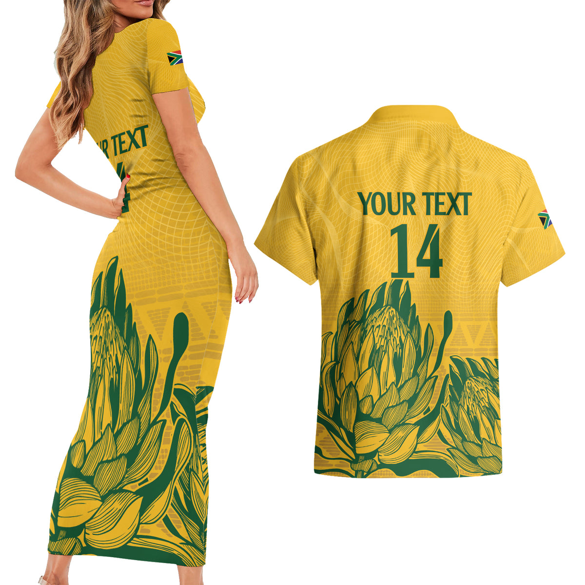 Custom South Africa Cricket Couples Matching Short Sleeve Bodycon Dress and Hawaiian Shirt 2024 African Pattern Go Proteas - Wonder Print Shop