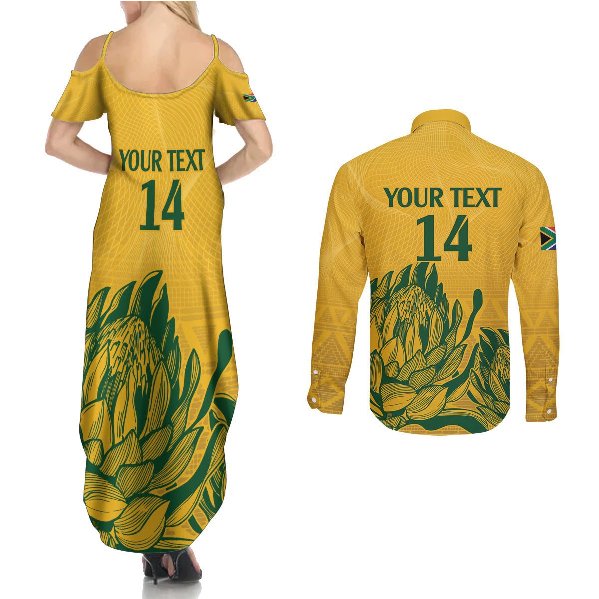 Custom South Africa Cricket Couples Matching Summer Maxi Dress and Long Sleeve Button Shirt 2024 African Pattern Go Proteas - Wonder Print Shop