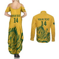 Custom South Africa Cricket Couples Matching Summer Maxi Dress and Long Sleeve Button Shirt 2024 African Pattern Go Proteas - Wonder Print Shop