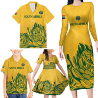 Custom South Africa Cricket Family Matching Long Sleeve Bodycon Dress and Hawaiian Shirt 2024 African Pattern Go Proteas - Wonder Print Shop