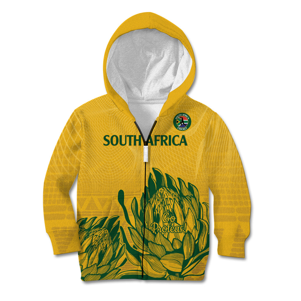 Custom South Africa Cricket Kid Hoodie 2024 African Pattern Go Proteas - Wonder Print Shop