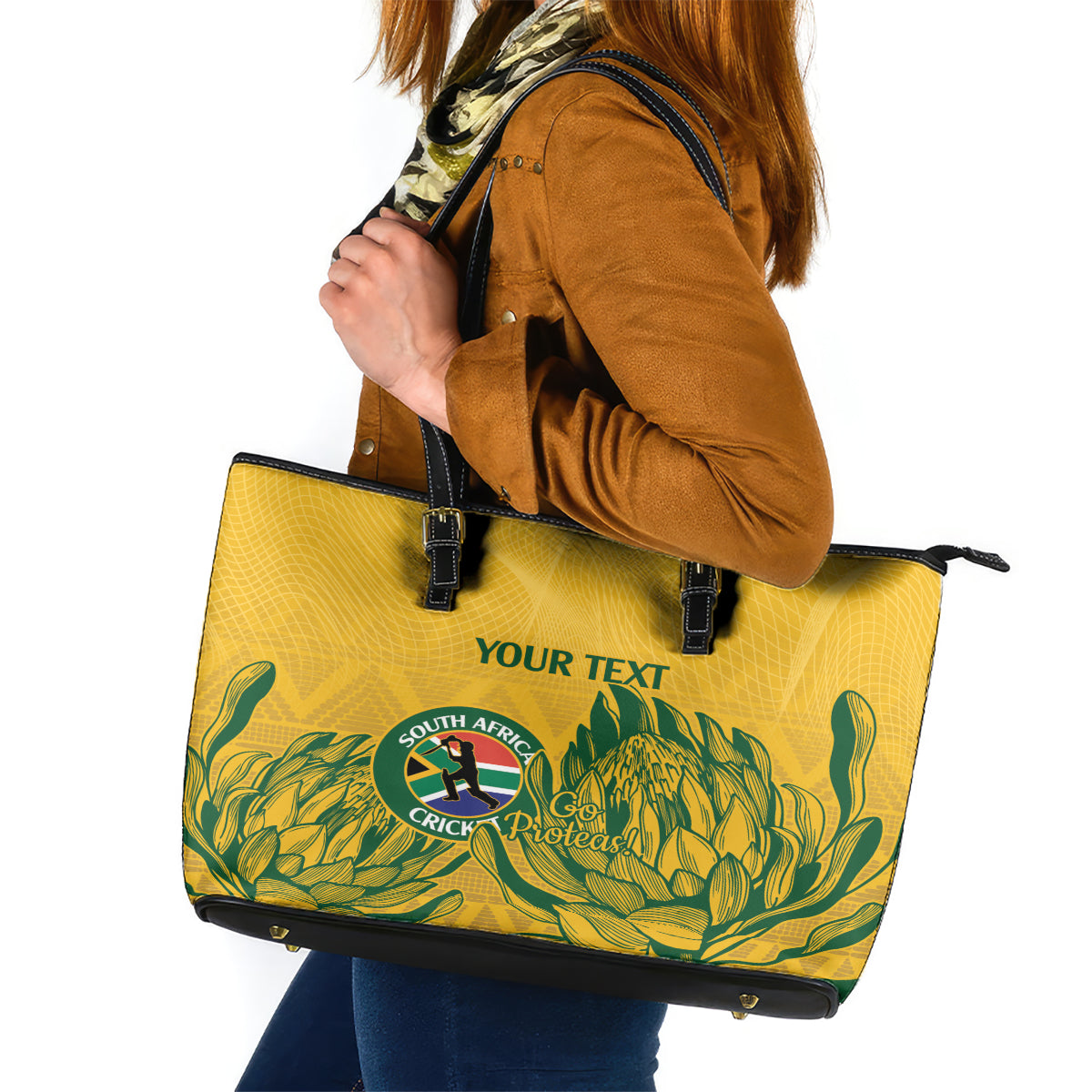 Custom South Africa Cricket Leather Tote Bag 2024 African Pattern Go Proteas
