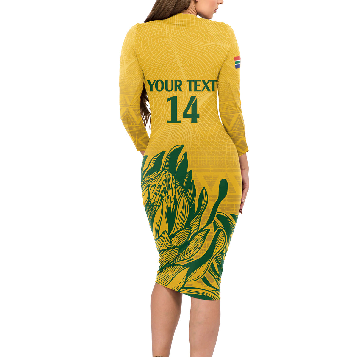 Custom South Africa Cricket Long Sleeve Bodycon Dress 2024 African Pattern Go Proteas - Wonder Print Shop