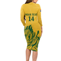 Custom South Africa Cricket Long Sleeve Bodycon Dress 2024 African Pattern Go Proteas - Wonder Print Shop